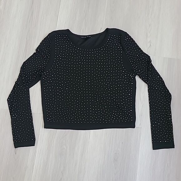 Haute Monde Rhinestone Lined Mesh Night Out Top Stretchy long sleeve size XL - Picture 1 of 8